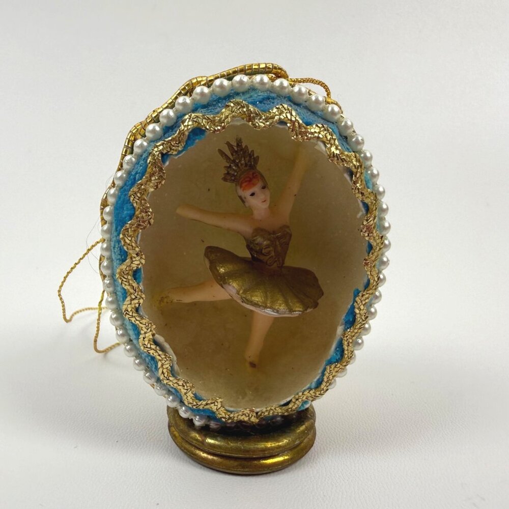 Vintage Handcrafted Eggshell Diorama Ballerina Ornament MCM Decor